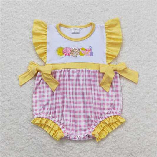SR0701  Baby Infant Girls Beach Play Short Sleeve Bows Rompers