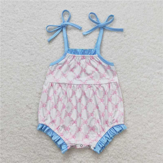 11.27 RTS NO MOQ （In stock）Matching SR1086 Baby Infant Girls Pink Square Straps Rompers