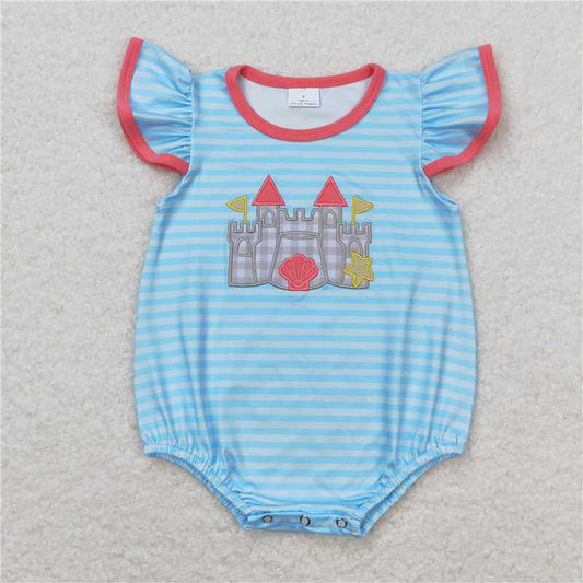 SR1317 RTS NO MOQ  Baby Girls Baby Girls Summer Rompers Castle Embroidery Beach Sibling Clothes Sets
