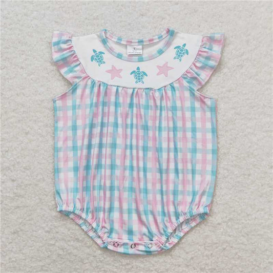 SR1412  Baby Infant Girls Turtles Stars Flutter Sleeve Rompers