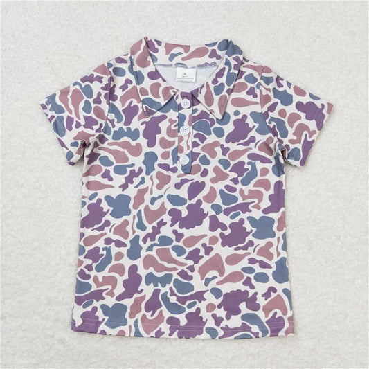BT0641  Baby Boys Grey Camo Short Sleeve Buttons Tee Shirts Tops