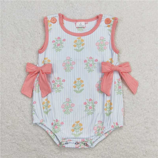 SR1411  Baby Infant Girls Sleeveless Flowers Bows Rompers