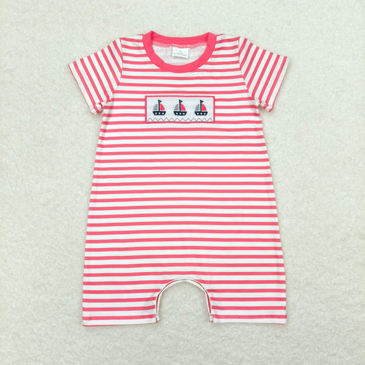 SR1028 Baby Infant Boys Boats Stripes Short Sleeve Summer Rompers