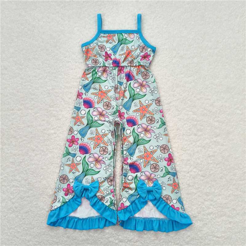 SR1391  Baby Girls Mermaid Bows Pants Straps Jumpsuits