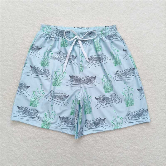S0359  Adult Man Green Mallard Ducks Bottom Trunk Shorts Swimwear