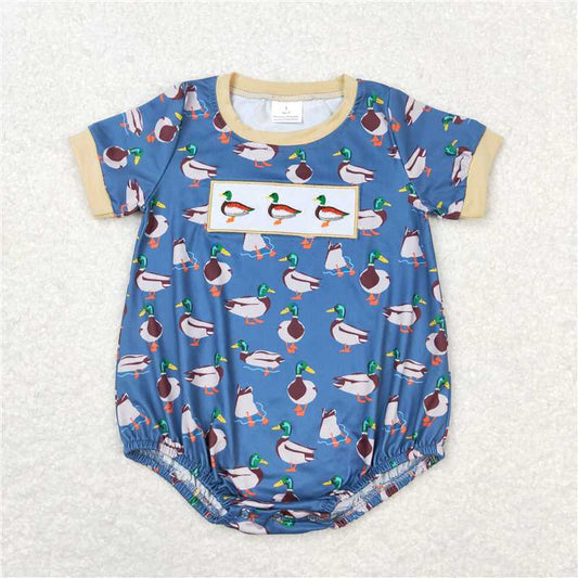 12.8 RTS NO MOQ （In stock）Matching SR1134 Baby Infant Boys Duck Short Sleeve Rompers