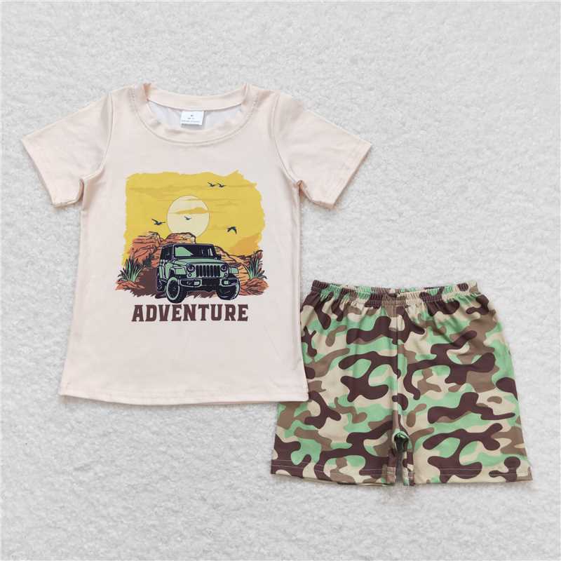 BSSO0314 Baby Boys Adventure Shirts Tops Camo Shorts Clothes Sets