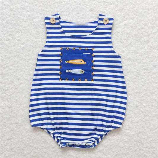 SR1074 Baby Infant Boys Stripes Fishing Hooks Rompers