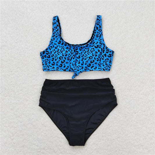 S0290  Adult Women Green Leopard Top Bottom Swimsuits Sets