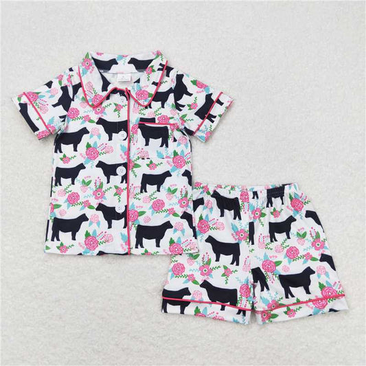 GSSO0590 White floral cow short-sleeved shorts pajama set