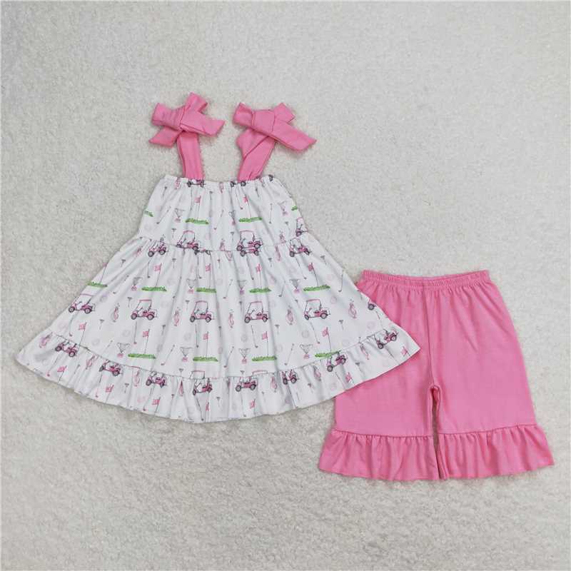 GSSO0659 Golf white suspenders and pink shorts set