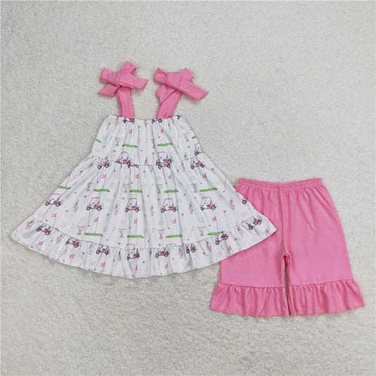 GSSO0659 Golf white suspenders and pink shorts set