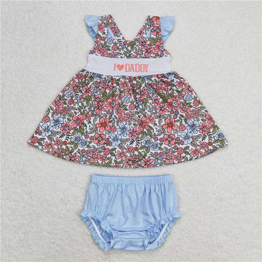 GBO0294  Baby Girls I Love Daddy Floral Straps Top Bummies Clothes Sets