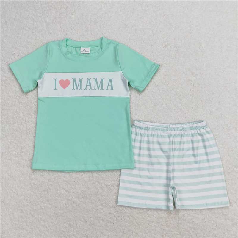 BSSO0751 RTS NO MOQ  Baby Boys Summer Boys Outfits Baby Boys I Love Mama Short Sleeve Tee Shirts Tops Shorts Clothes Sets