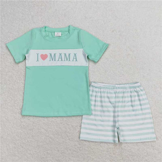 BSSO0751  RTS NO MOQ Baby Boys Summer Boys Outfits Baby Boys I Love Mama Short Sleeve Tee Shirts Tops Shorts Clothes Sets