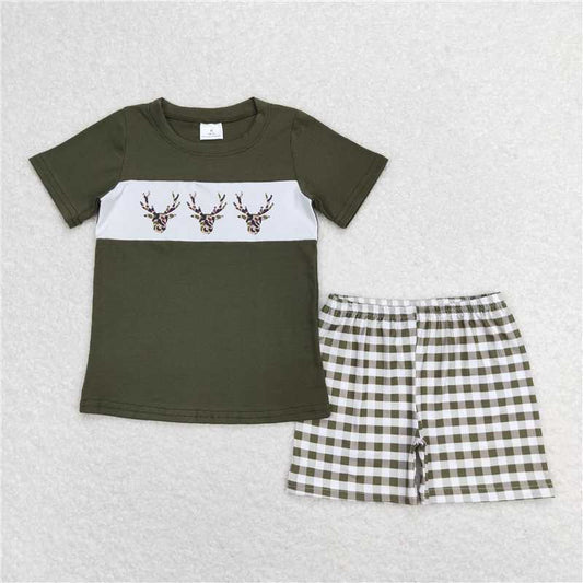 BSSO0662 Baby Boys Leopard Deer Green Shirt Shorts Outfits Clothes Sets