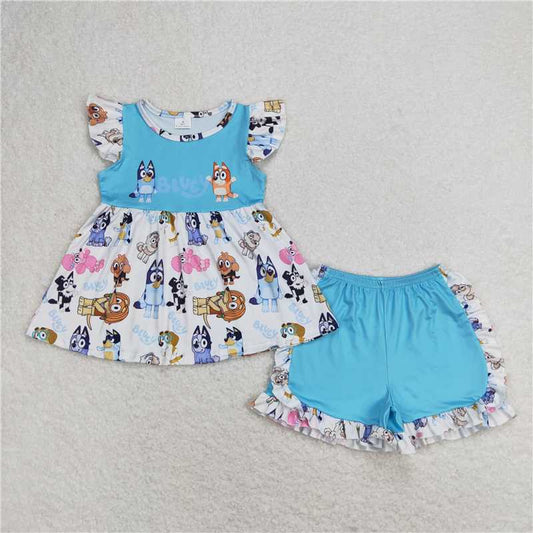 GSSO0387 bluey cartoon blue and white short-sleeved shorts suit