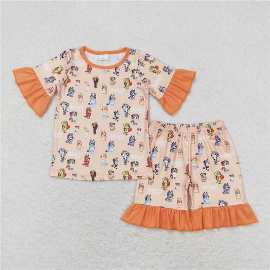 GSSO1104 bluey orange lace short-sleeved shorts pajamas set