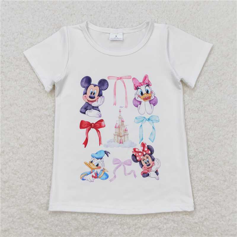 GT0570  White short sleeves bow castle duck mouse girls shirt