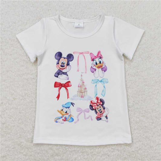 GT0570  White short sleeves bow castle duck mouse girls shirt