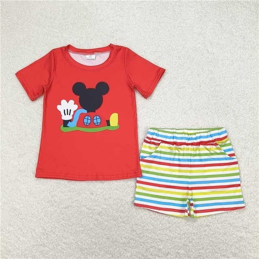 BSSO0786 Baby Boys Red Mouse Head Shirt Top Stripes Shorts Clothes Sets