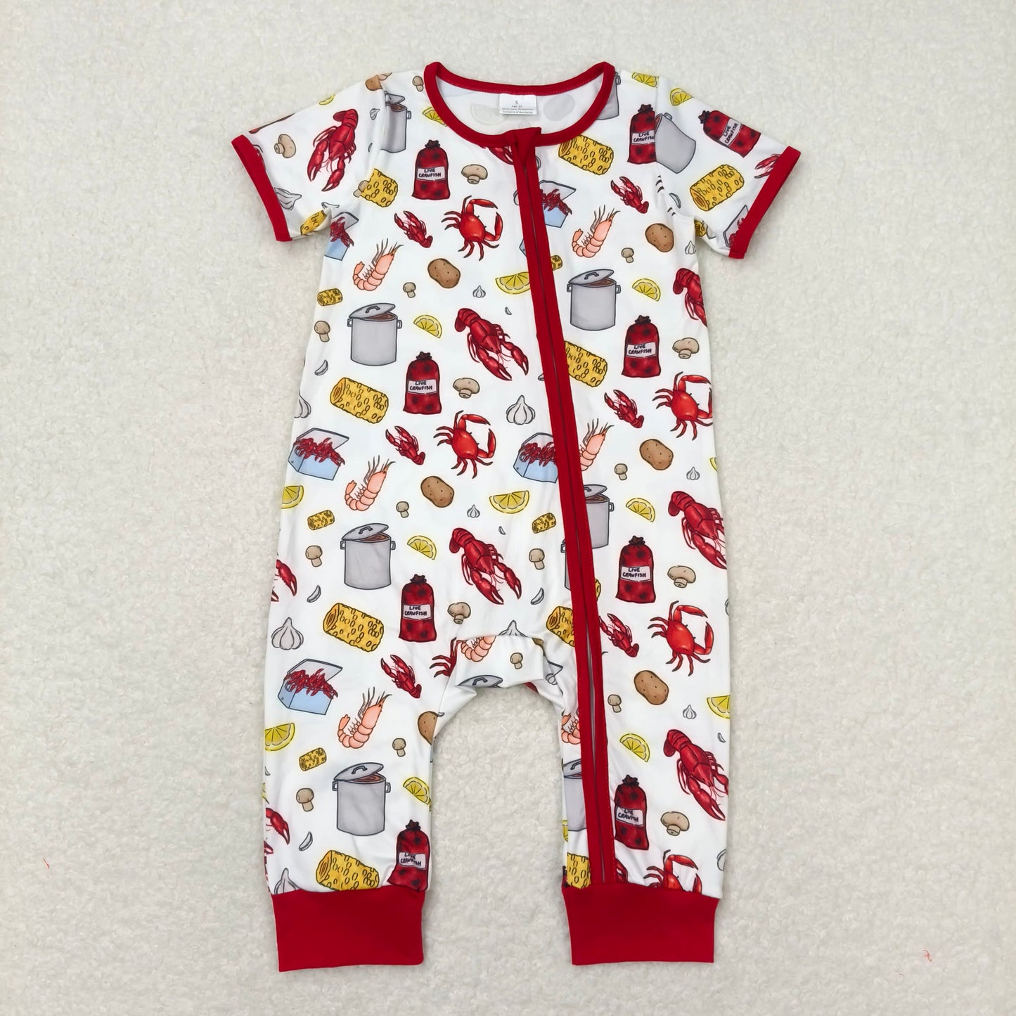 SR1339 Baby Boys Crawfish Zip Short Sleeve Summer Rompers