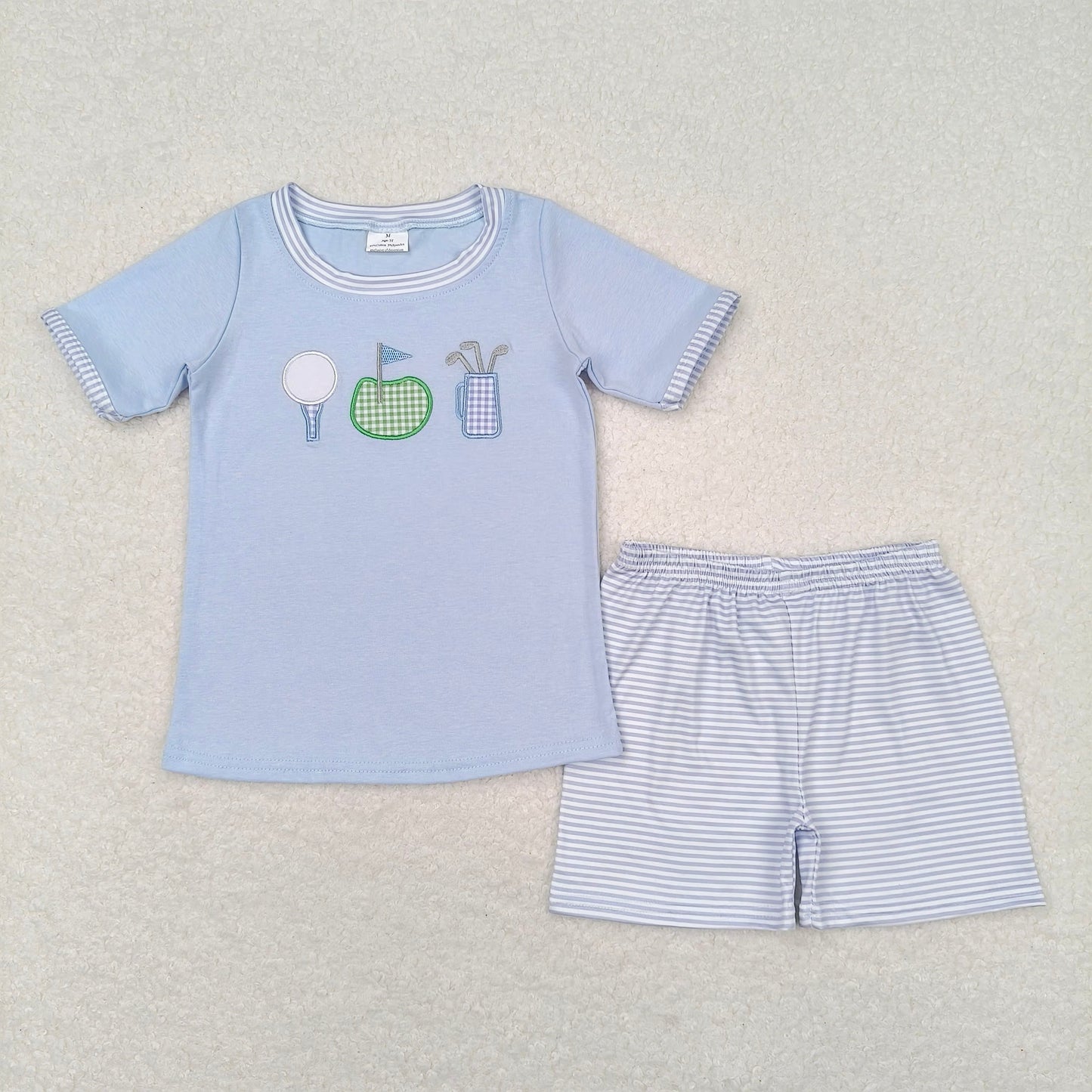 BSSO0686 RTS NO MOQ Baby Boys Summer Boys Outfits Baby Boys Blue Golf Tee Shirt Stripes Shorts Clothes Sets