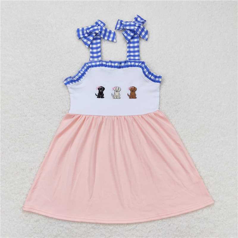 GSD0834Baby Girls Dogs Straps Pink Knee Length Dresses