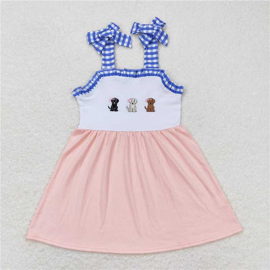 11.24 RTS NO MOQ （In stock）Matching GSD0834 Baby Girls Dogs Straps Pink Knee Length Dresses