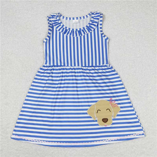GSD0934  Ruffle stripe sleeveless dog kids girls summer dress