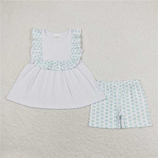 GSSO1009 Crab lace white sleeveless shorts set
