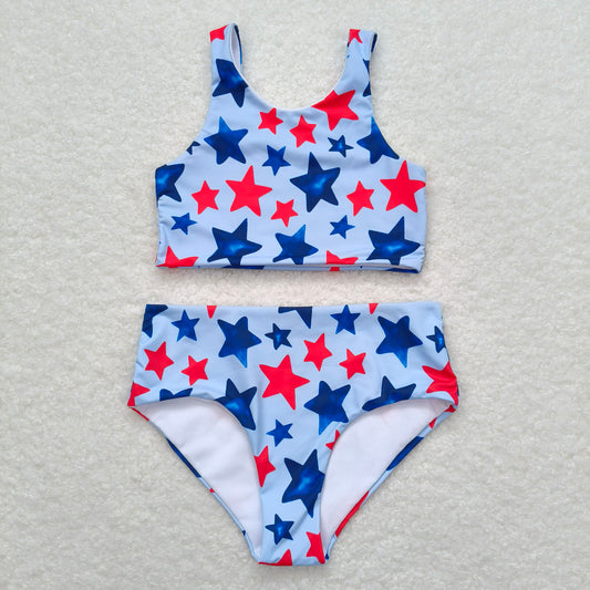 S0228  Baby Infant Girls Stars 4th Of July 2pcs Swimsuits