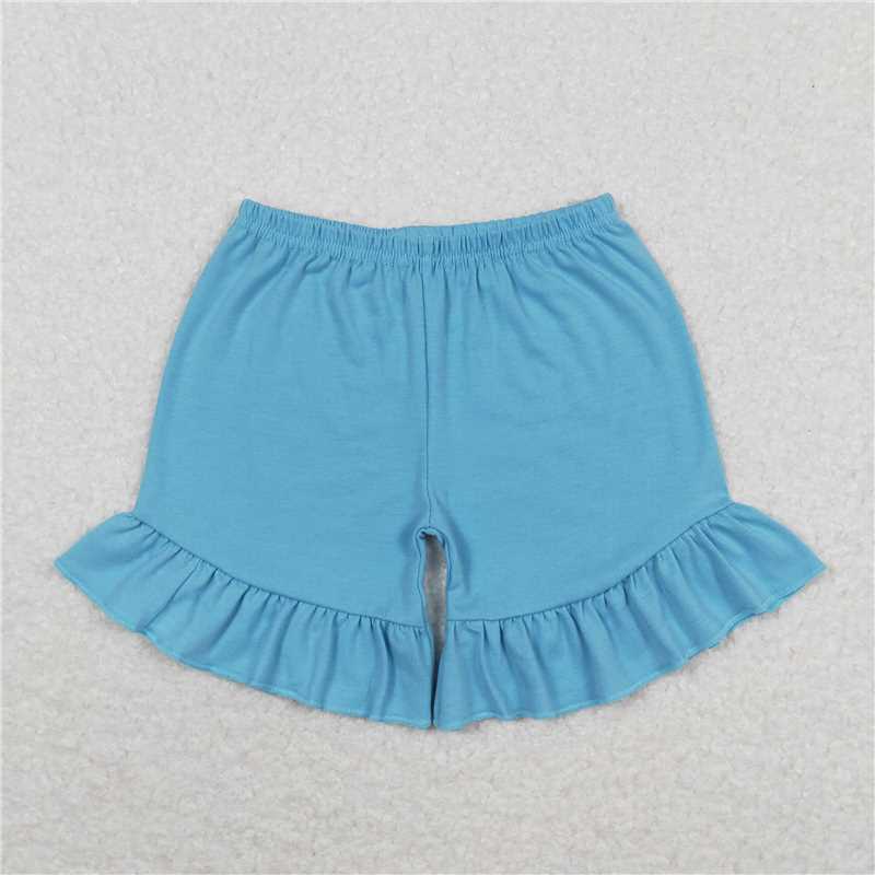 SS0272  Baby Girls Blue One Ruffle Summer Shorts