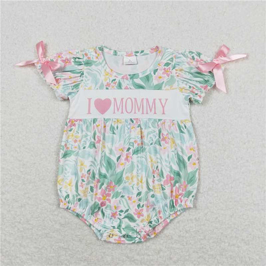 SR1471 RTS NO MOQBaby Girls Summer Rompers  Baby Infant Girls I Love Mommy Flowers Summer Rompers