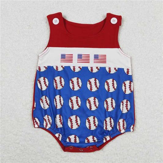 SR1194 Baby Infant Boys Baseball Flag Sleeveless Rompers