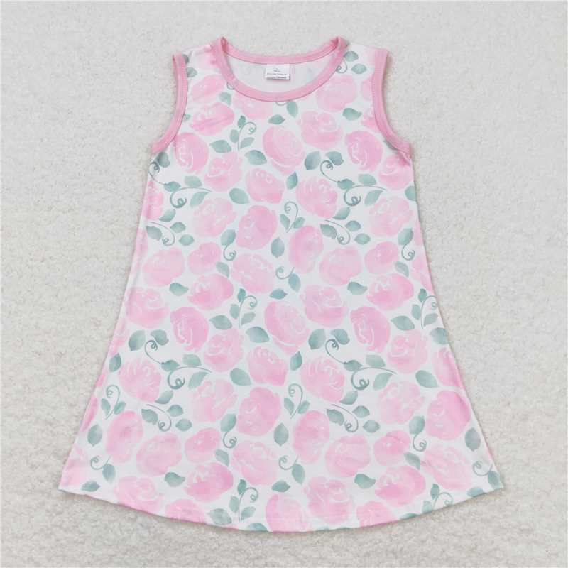 GSD1045 Flower and leaf pink sleeveless dress