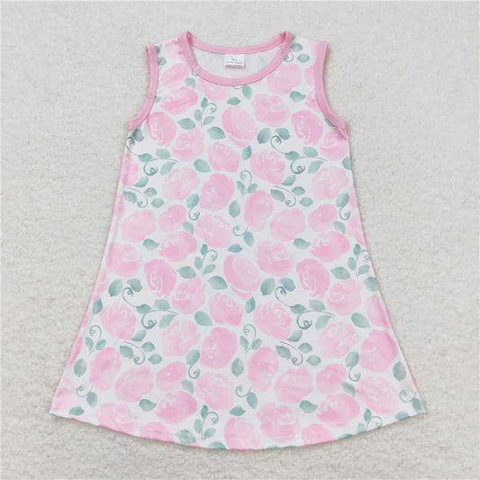 GSD1045 Flower and leaf pink sleeveless dress