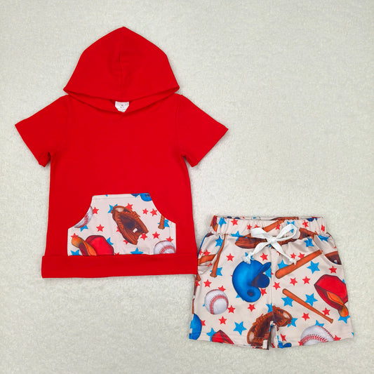 BSSO0704 Baby Girls Baseball Boys Hooded Sibling Outfits Clothes Sets