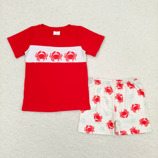 BSSO0670 Baby Boys Crab Red Tee Shirt Top Shorts Clothes Sets