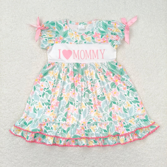 GSD1092 I love mommy short sleeve dress with letters  flowers and leaves