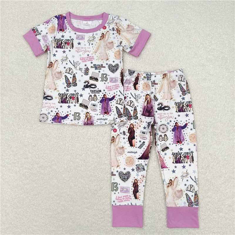 GSPO1414 Taylor Swift purple and white short-sleeved long pants pajama set