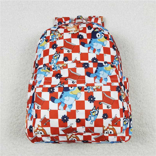 BA0179  Baby Kids Dogs Red Checkered Backpack Back Bags