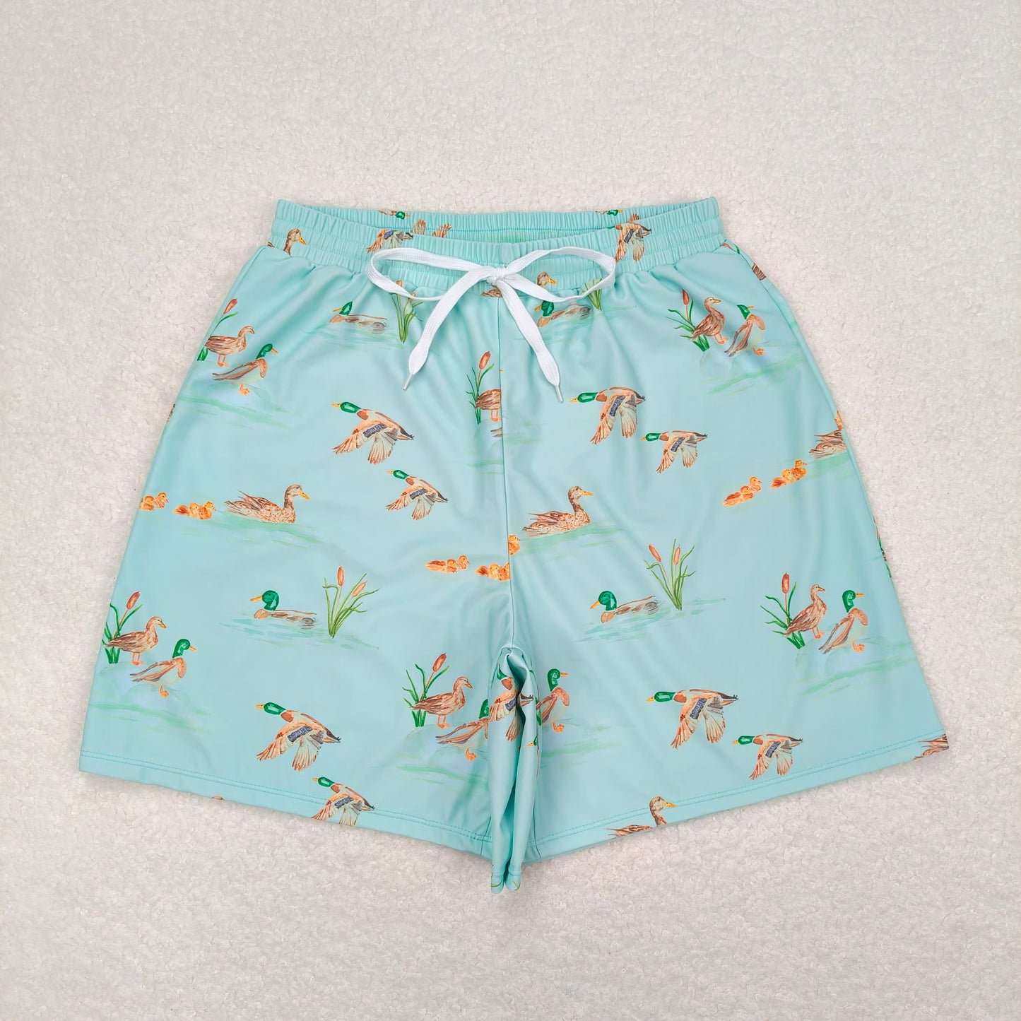 S0428  Adult Man Green Ducks Bottom Trunk Drawstrings Shorts Swimwear