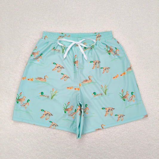 S0428  Adult Man Green Ducks Bottom Trunk Drawstrings Shorts Swimwear