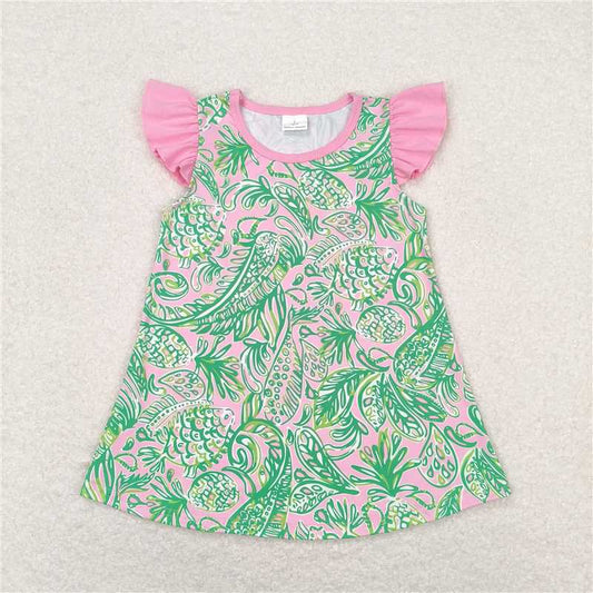 GT0561  RTS NO MOQ Baby Girls Summer Tops Baby Girls Hot Pink Gren Fish Peart Tunic Top