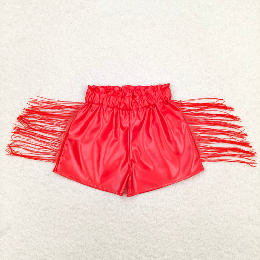 SS0252  Baby Girls Red Tassel Leather Shorts
