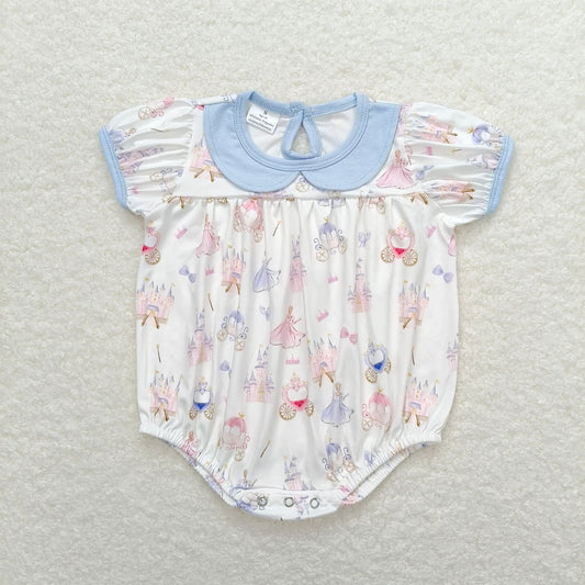 SR1477  Baby Infant Girls Princess Castle Short Sleeve Rompers
