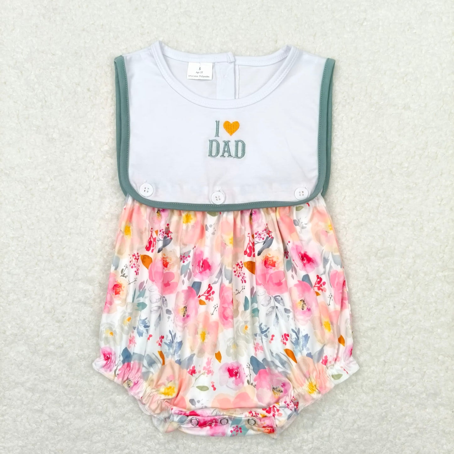 12.8 RTS NO MOQ （In stock）Matching SR0988 Baby Infant Girls I Love Dad Floral Summer Rompers