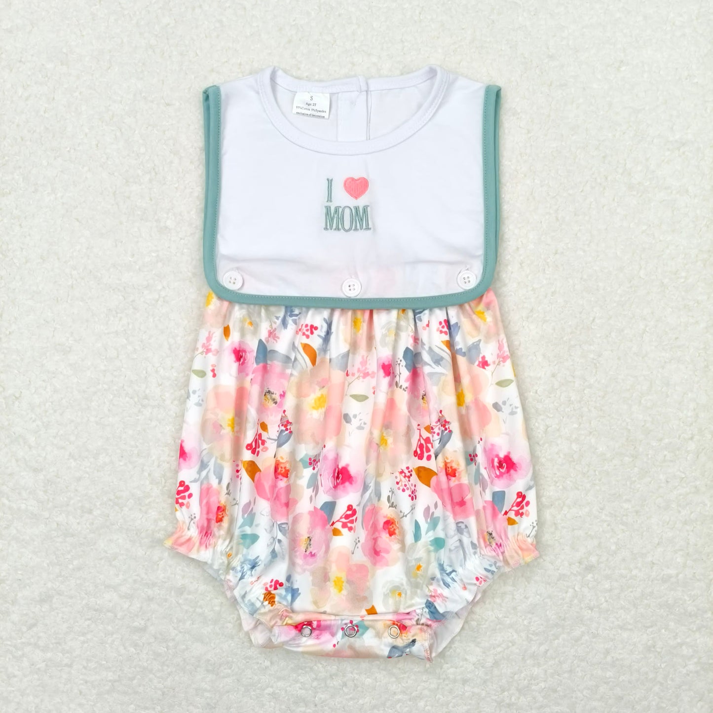 12.8 RTS NO MOQ （In stock）Matching SR0989 Baby Infant Girls I Love Mom Floral Summer Rompers