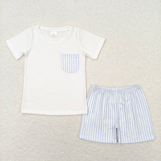 BSSO0764 RTS NO MOQ Baby Boys Summer Boys Outfits Baby Boys White Shirt Top Stripes Shorts Clothes Sets